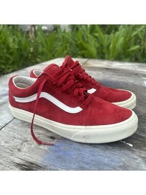 Vans Off The Wall Shoes Mens 8.5 Old Skool Sneaker Red Suede HEIQ Eco Dry Low